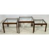 SET 3 TAVOLINI IMPILABILI VINTAGE LEGNO VETRO TABLE DESIGN MID CENTURY ANNI 70 