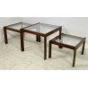 SET 3 TAVOLINI IMPILABILI VINTAGE LEGNO VETRO TABLE DESIGN MID CENTURY ANNI 70 