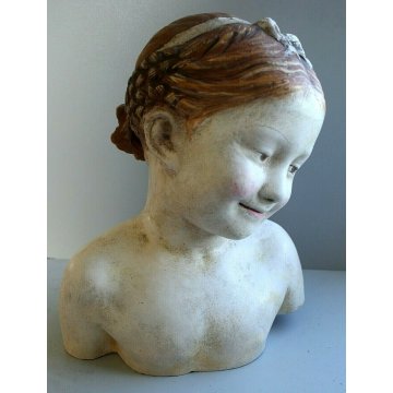 SCULTURA TUTTOTONDO BUSTO TERRACOTTA BIMBA TRECCIA Fanciulla del Pampaloni '900