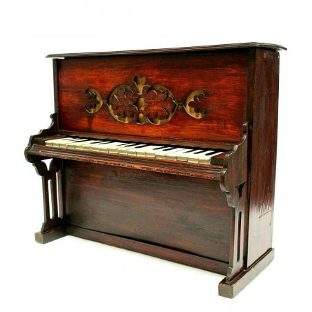 ANTICO PIANOFORTE VERTICALE in LEGNO 18 tasti MINIATURA GIOCATTOLO PRIMI '900  