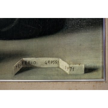GRANDE QUADRO STAMPA D'ARTE SERIGRAFIA su TELA NATURA MORTA Proferio Grossi 1971
