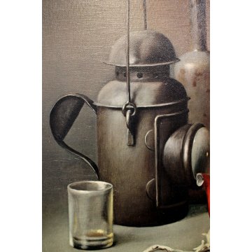 GRANDE QUADRO STAMPA D'ARTE SERIGRAFIA su TELA NATURA MORTA Proferio Grossi 1971