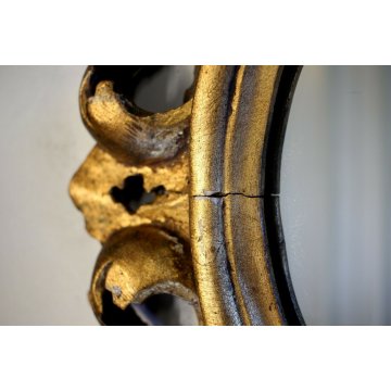 ANTICO SPECCHIO SPECCHIERA OVALE DECORO FOGLIE INTAGLIATA GESSATA DORATA '800