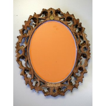 ANTICO SPECCHIO SPECCHIERA OVALE DECORO FOGLIE INTAGLIATA GESSATA DORATA '800