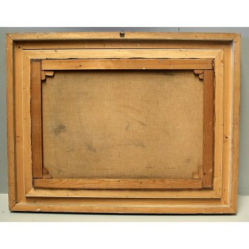 GRANDE QUADRO DIPINTO OLIO PAESAGGIO NAPOLI MERCATO SCENA DI GENERE FIORAIE  