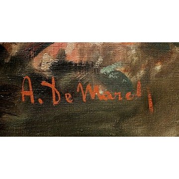 GRANDE QUADRO DIPINTO OLIO PAESAGGIO NAPOLI MERCATO SCENA DI GENERE FIORAIE  