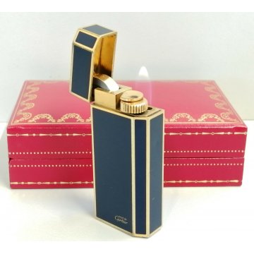 Must de Cartier ACCENDINO TASCA Lacca Cinese BLU Paris VINTAGE LIGHTER BRIQUET