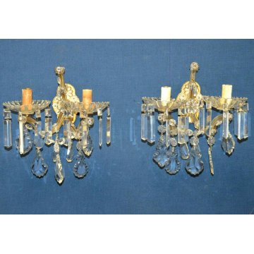 ANTICA COPPIA LAMPADA MURO Liberty APPLIQUE VETRO Murano OLD GLASS WALL LAMP