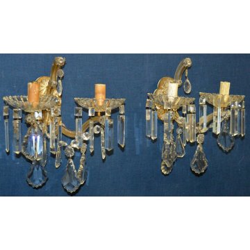 ANTICA COPPIA LAMPADA MURO Liberty APPLIQUE VETRO Murano OLD GLASS WALL LAMP