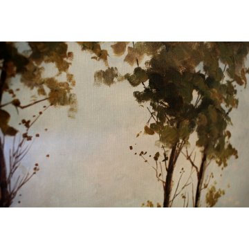GRANDE QUADRO OLIO TELA Ugo Lombardo PAESAGGIO CAMPAGNA FIGURE PAESE LIGURIA 900