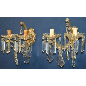 ANTICA COPPIA LAMPADA MURO Liberty APPLIQUE VETRO Murano OLD GLASS WALL LAMP