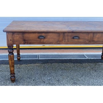ANTICO TAVOLO PRANZO 1800 ABETE MASSELLO 3 CASSETTI GAMBE TORNITE EPOCA TABLE 