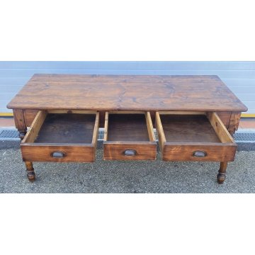 ANTICO TAVOLO PRANZO 1800 ABETE MASSELLO 3 CASSETTI GAMBE TORNITE EPOCA TABLE 