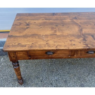 ANTICO TAVOLO PRANZO 1800 ABETE MASSELLO 3 CASSETTI GAMBE TORNITE EPOCA TABLE 
