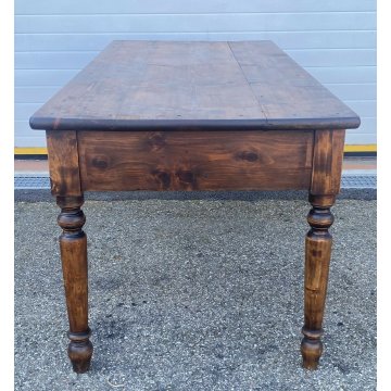 ANTICO TAVOLO PRANZO 1800 ABETE MASSELLO 3 CASSETTI GAMBE TORNITE EPOCA TABLE 