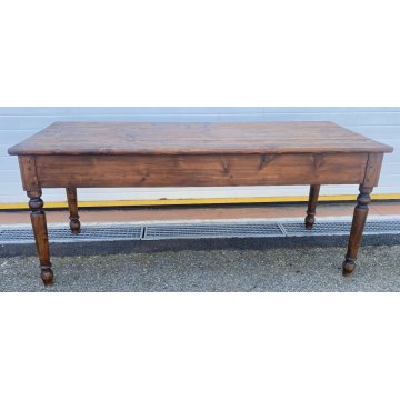 ANTICO TAVOLO PRANZO 1800 ABETE MASSELLO 3 CASSETTI GAMBE TORNITE EPOCA TABLE 