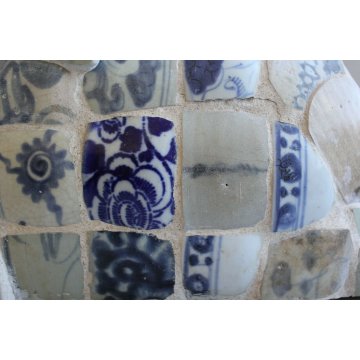 SCULTURA ELEFANTE THAILANDIA DECORO PIASTRELLE ANTICHE BIANCO BLUE & WHITE TILES