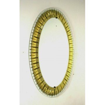 SPECCHIERA OVALE Cristal Arte WALL MIRROR SPECCHIO MOLATO DORATO MODERNISTA '60 