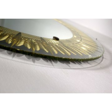 SPECCHIERA OVALE Cristal Arte WALL MIRROR SPECCHIO MOLATO DORATO MODERNISTA '60 
