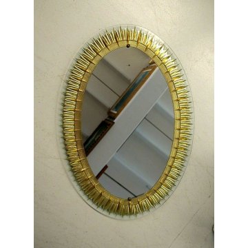 SPECCHIERA OVALE Cristal Arte WALL MIRROR SPECCHIO MOLATO DORATO MODERNISTA '60 
