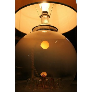 LAMPADA TAVOLO VETRO Murano PARALUME TESSUTO ORO TABLE LAMP GOLD SHADE anni '60