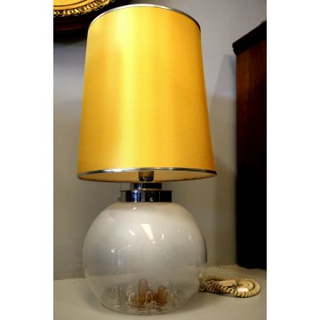 LAMPADA TAVOLO VETRO Murano PARALUME TESSUTO ORO TABLE LAMP GOLD SHADE anni '60