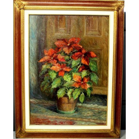 ANTICO QUADRO DIPINTO OLIO TELA F. Colombara STELLA DI NATALE NATURA MORTA 1968