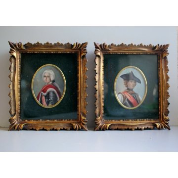 COPPIA DIPINTI MINIATURE OVALI G.Tarenzi RITRATTO GENTILUOMO DONNA ARMATURA '900