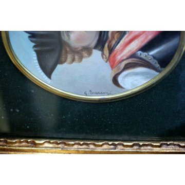 COPPIA DIPINTI MINIATURE OVALI G.Tarenzi RITRATTO GENTILUOMO DONNA ARMATURA '900