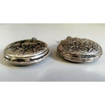 2 pz. OROLOGIO TASCA CACCIA Faiser Replay VINTAGE HUNTER OLD POCKET WATCH HORSE