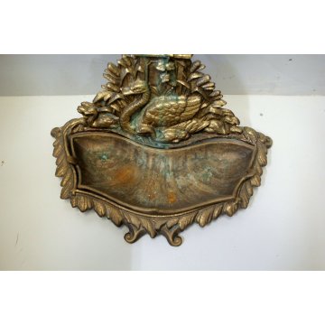ANTICO PORTAOMBRELLI CIGNO BRONZO PATINA ROBUSTO DECORO BASSORILIEVO MIDCENTURY