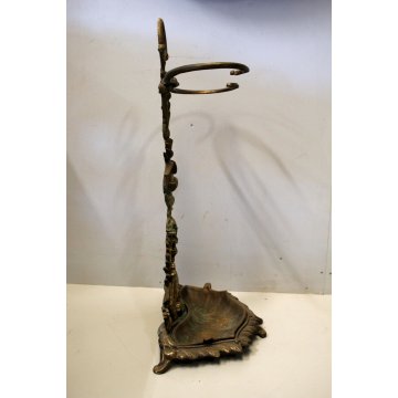 ANTICO PORTAOMBRELLI CIGNO BRONZO PATINA ROBUSTO DECORO BASSORILIEVO MIDCENTURY