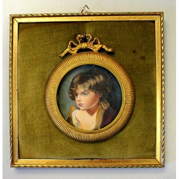 COPPIA DIPINTO RAMINO MINIATURA Dorian RITRATTO FANCIULLI in MEDAGLIONE LIBERTY