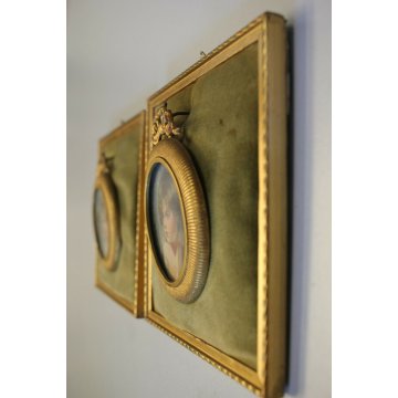 COPPIA DIPINTO RAMINO MINIATURA Dorian RITRATTO FANCIULLI in MEDAGLIONE LIBERTY