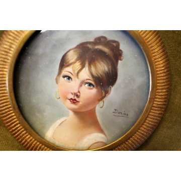 COPPIA DIPINTO RAMINO MINIATURA Dorian RITRATTO FANCIULLI in MEDAGLIONE LIBERTY