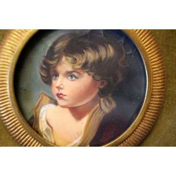 COPPIA DIPINTO RAMINO MINIATURA Dorian RITRATTO FANCIULLI in MEDAGLIONE LIBERTY