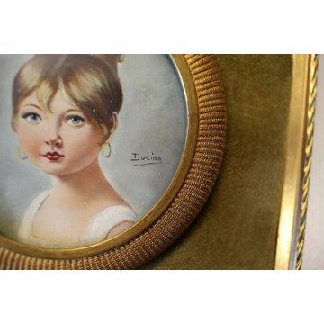 COPPIA DIPINTO RAMINO MINIATURA Dorian RITRATTO FANCIULLI in MEDAGLIONE LIBERTY