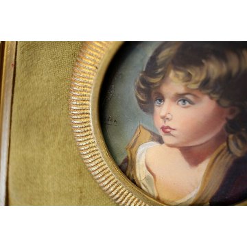 COPPIA DIPINTO RAMINO MINIATURA Dorian RITRATTO FANCIULLI in MEDAGLIONE LIBERTY