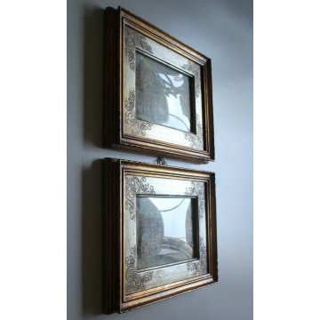 COPPIA DIPINTI MINIATURE OLIO VEDUTA Milano Antica Colonne S.Lorenzo Porta Nuova