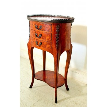 ANTICO COMODINO FRANCESE OVALE NAPOLEONE III 3 CASSETTI RIGHIERINA BOIS DE ROSE