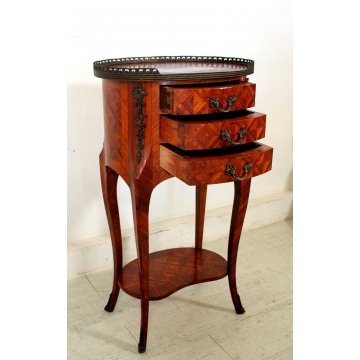 ANTICO COMODINO FRANCESE OVALE NAPOLEONE III 3 CASSETTI RIGHIERINA BOIS DE ROSE