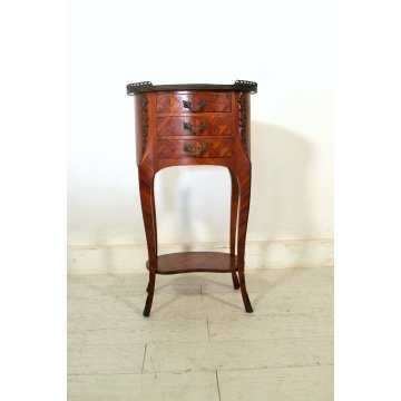 ANTICO COMODINO FRANCESE OVALE NAPOLEONE III 3 CASSETTI RIGHIERINA BOIS DE ROSE