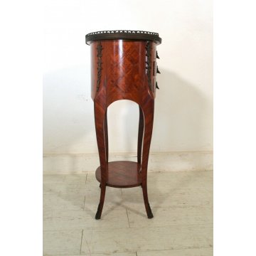 ANTICO COMODINO FRANCESE OVALE NAPOLEONE III 3 CASSETTI RIGHIERINA BOIS DE ROSE