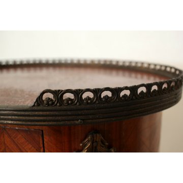 ANTICO COMODINO FRANCESE OVALE NAPOLEONE III 3 CASSETTI RIGHIERINA BOIS DE ROSE