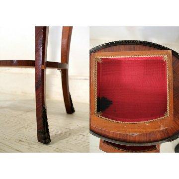 ANTICO COMODINO FRANCESE OVALE NAPOLEONE III 3 CASSETTI RIGHIERINA BOIS DE ROSE