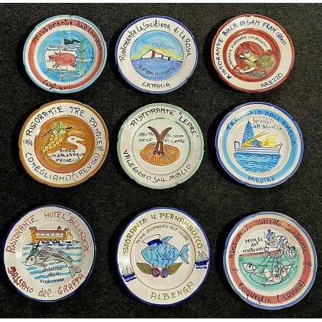 9 PIATTI BUON RICORDO CERAMICA decorati ristorante Ceramiche Solimene Vietri 