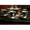 SERVIZIO CAFFE' PORCELLANA Sevres 6pers DECORO FIORI ORO ZECCHINO VINTAGE 50/60s