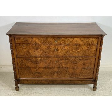 ANTICO COMO LUIGI XV 1800 LEGNO RADICA NOCE LASTRONATO 4 CASSETTI CASSETTONE OLD
