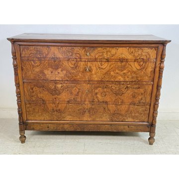 ANTICO COMO LUIGI XV 1800 LEGNO RADICA NOCE LASTRONATO 4 CASSETTI CASSETTONE OLD