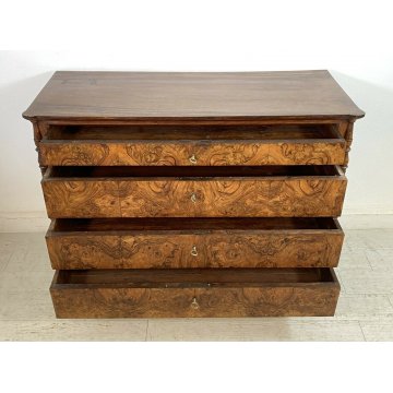 ANTICO COMO LUIGI XV 1800 LEGNO RADICA NOCE LASTRONATO 4 CASSETTI CASSETTONE OLD